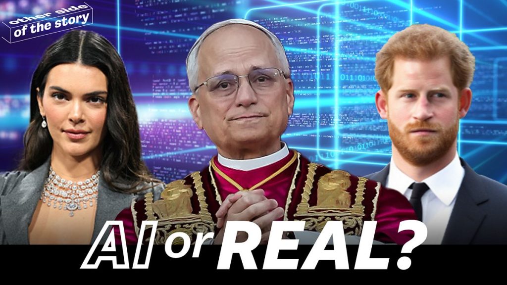 Celebrity AI images featuring Kendall Jenner, Pope Leo XIV and Prince Harry.